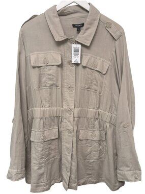 TORRID Utility Jacket Plus Size 1X Womens Beige Safari Button Front Casual NWT
